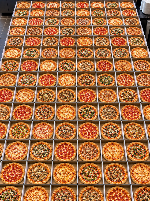 100 Large Plain Pizzas.